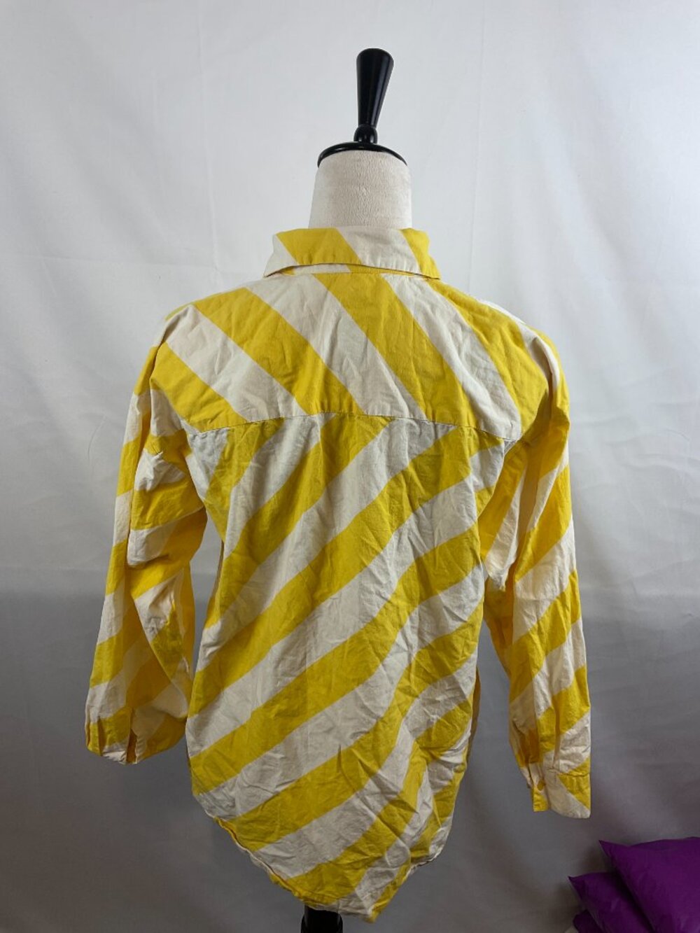 Compania Fantastica Blouse US S White Yellow Stripe Button Front Long Sleeve - Picture 6 of 9